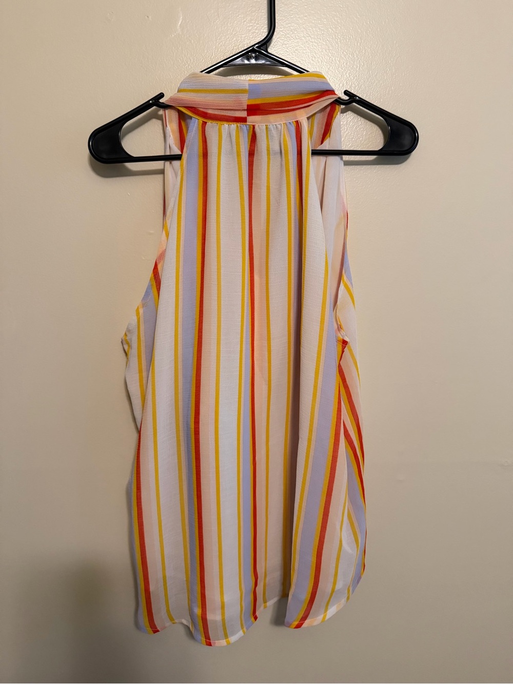 7th Avenue Striped Tie-Neck Blouse in White, Yellow & Orange - Picture 3 of 6